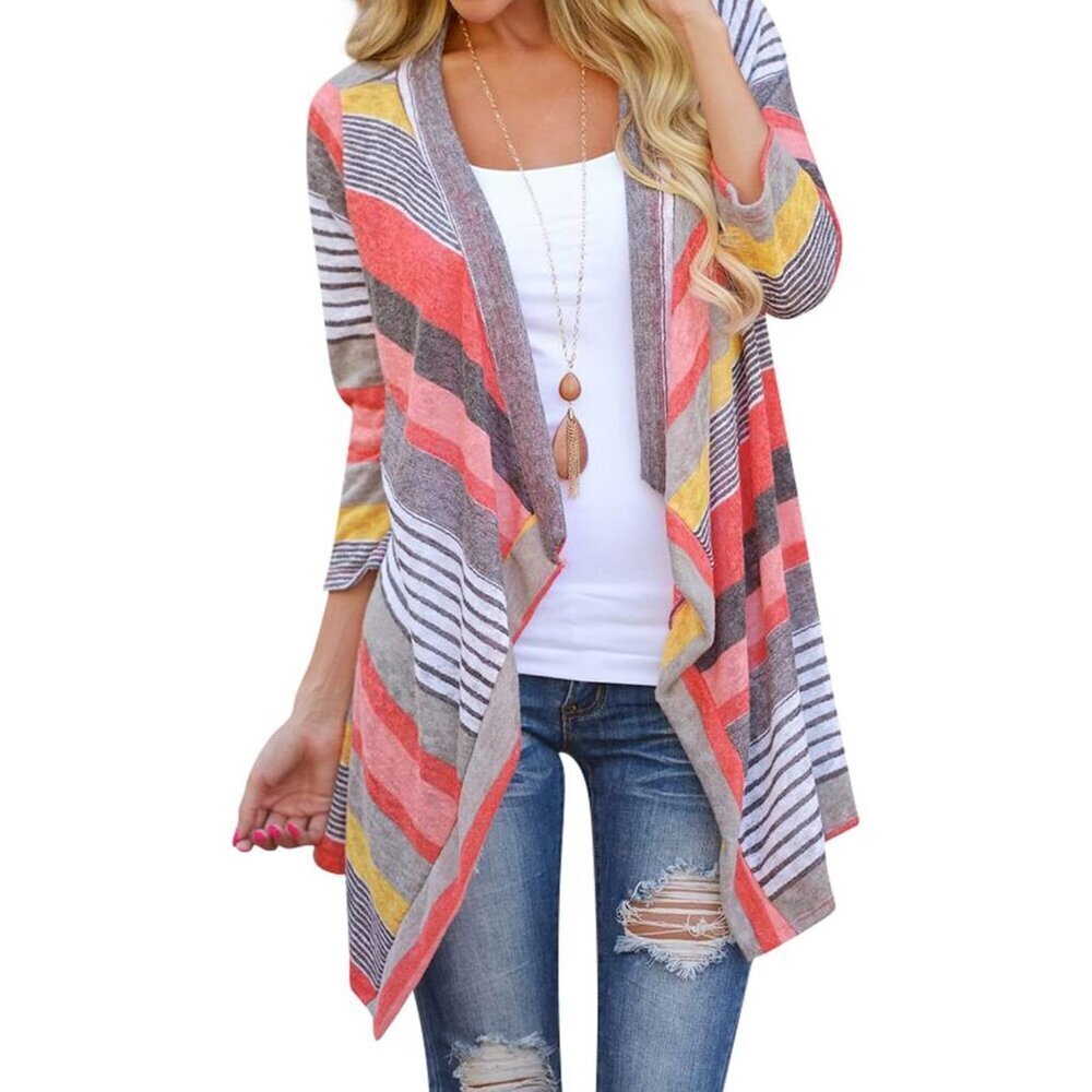 Women's Open Front Kimono Cardigan Cotton Blend 3/4 Sleeves Casual Chic